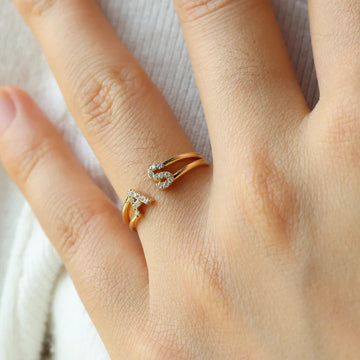 Gold-Plated Silver Adjustable Ring | Personalized Alphabet Ring for Couples
